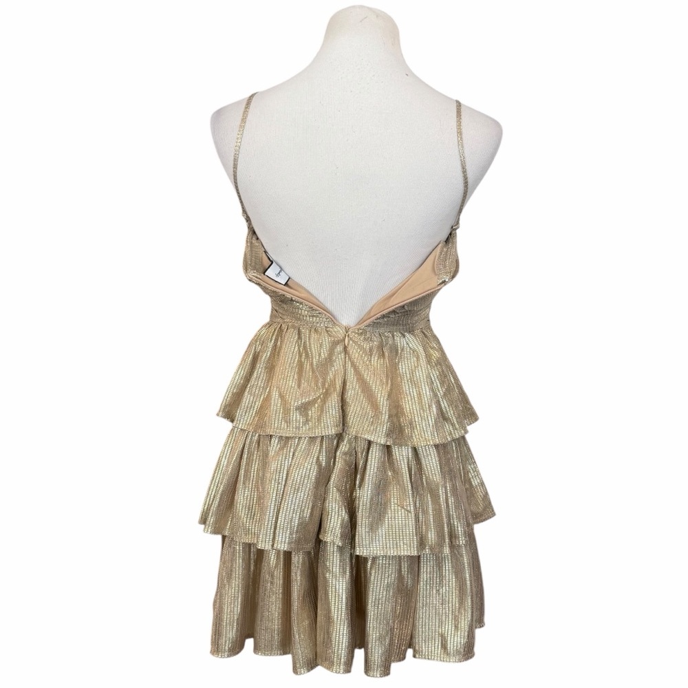 NWT Layered With Love Gold Metallic Tiered Ruffle Midi Dress - Size XS - Picture 5 of 15